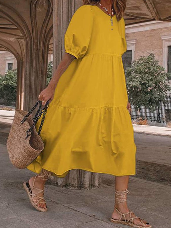Elegantes Midi-Kleid mit kurzen Ärmeln - Perfekt für jeden Anlass