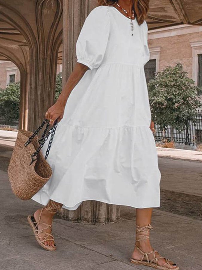 Elegantes Midi-Kleid mit kurzen Ärmeln - Perfekt für jeden Anlass