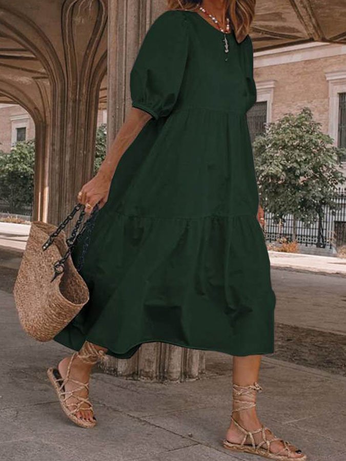 Elegantes Midi-Kleid mit kurzen Ärmeln - Perfekt für jeden Anlass