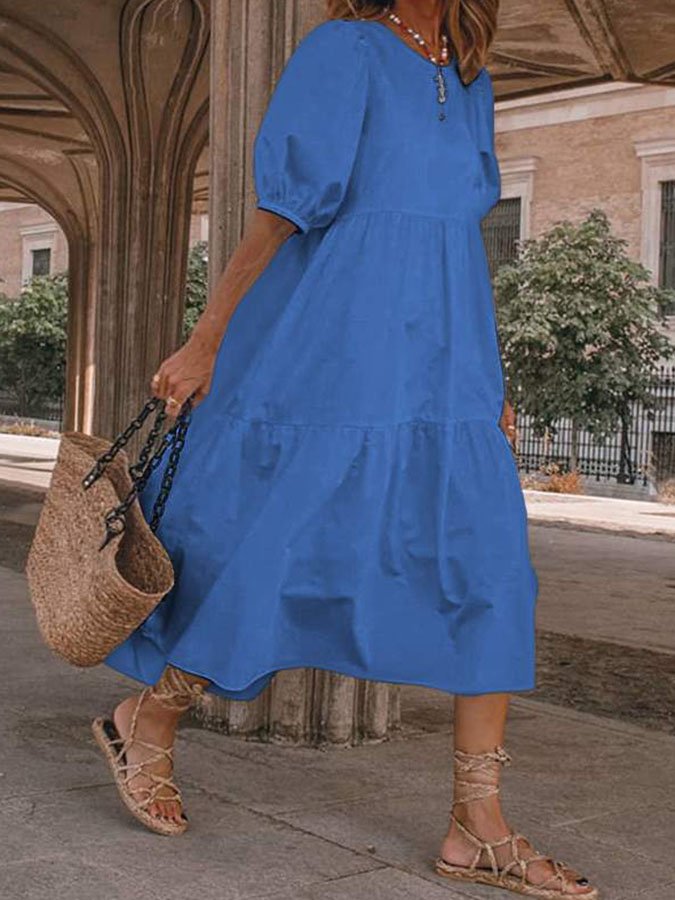 Elegantes Midi-Kleid mit kurzen Ärmeln - Perfekt für jeden Anlass