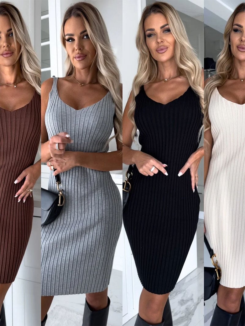 Chicer Gestrickter Pullover & Cami Kleid Set