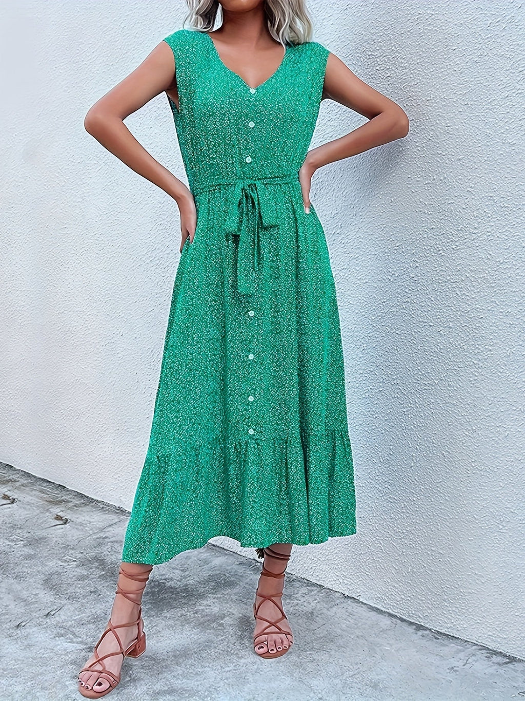Charmantes Boho-Druck Midi-Kleid ohne Ärmel