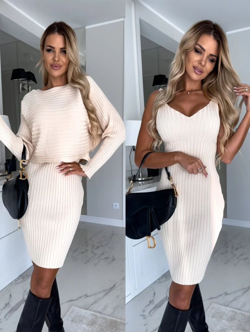 Chicer Gestrickter Pullover & Cami Kleid Set