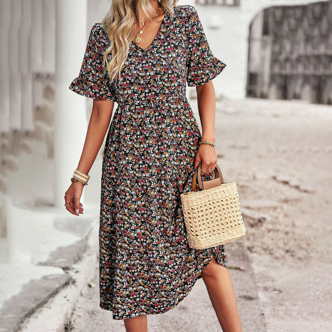 Charmantes Blumen Midi-Kleid - Stil & Komfort Vereint!