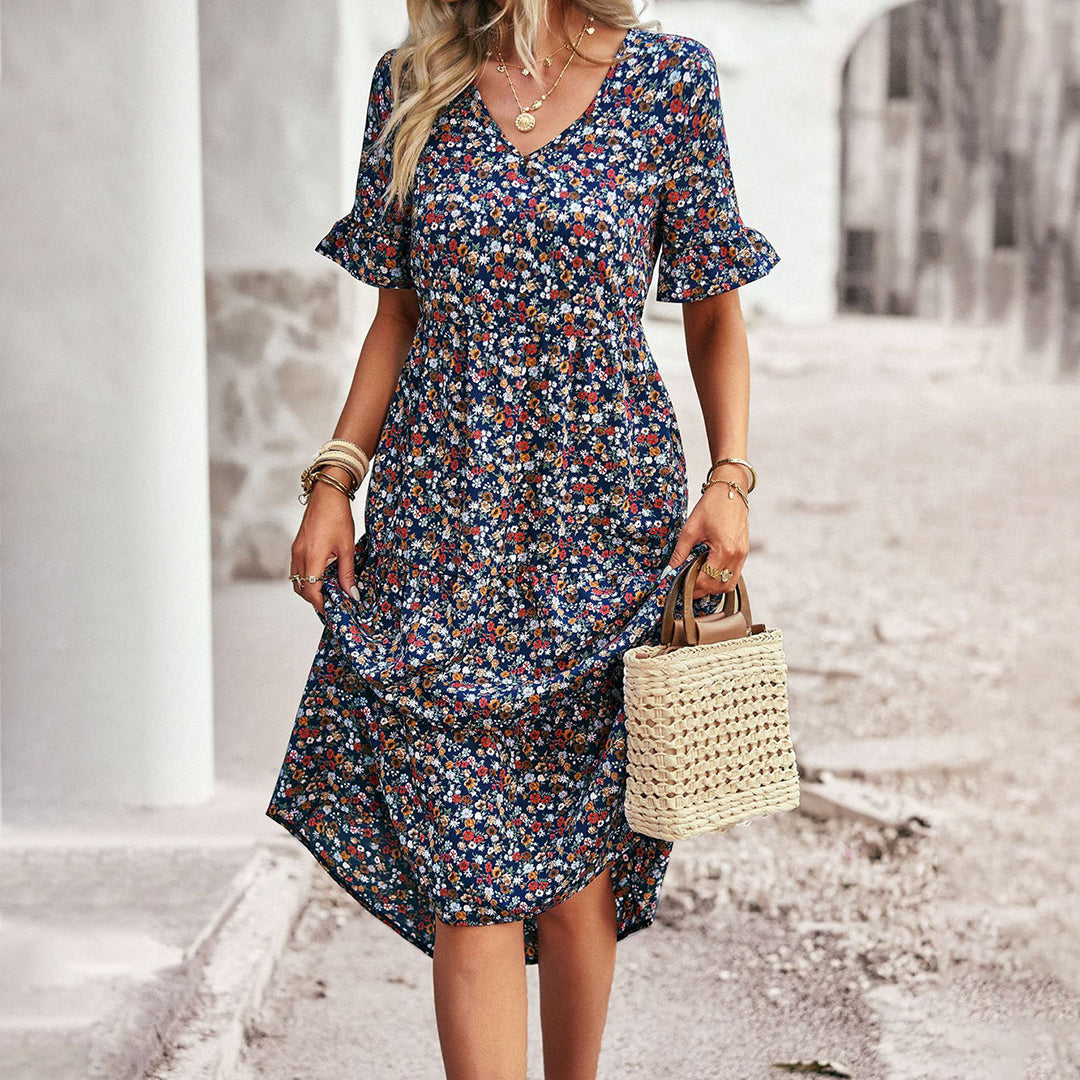 Charmantes Blumen Midi-Kleid - Stil & Komfort Vereint!
