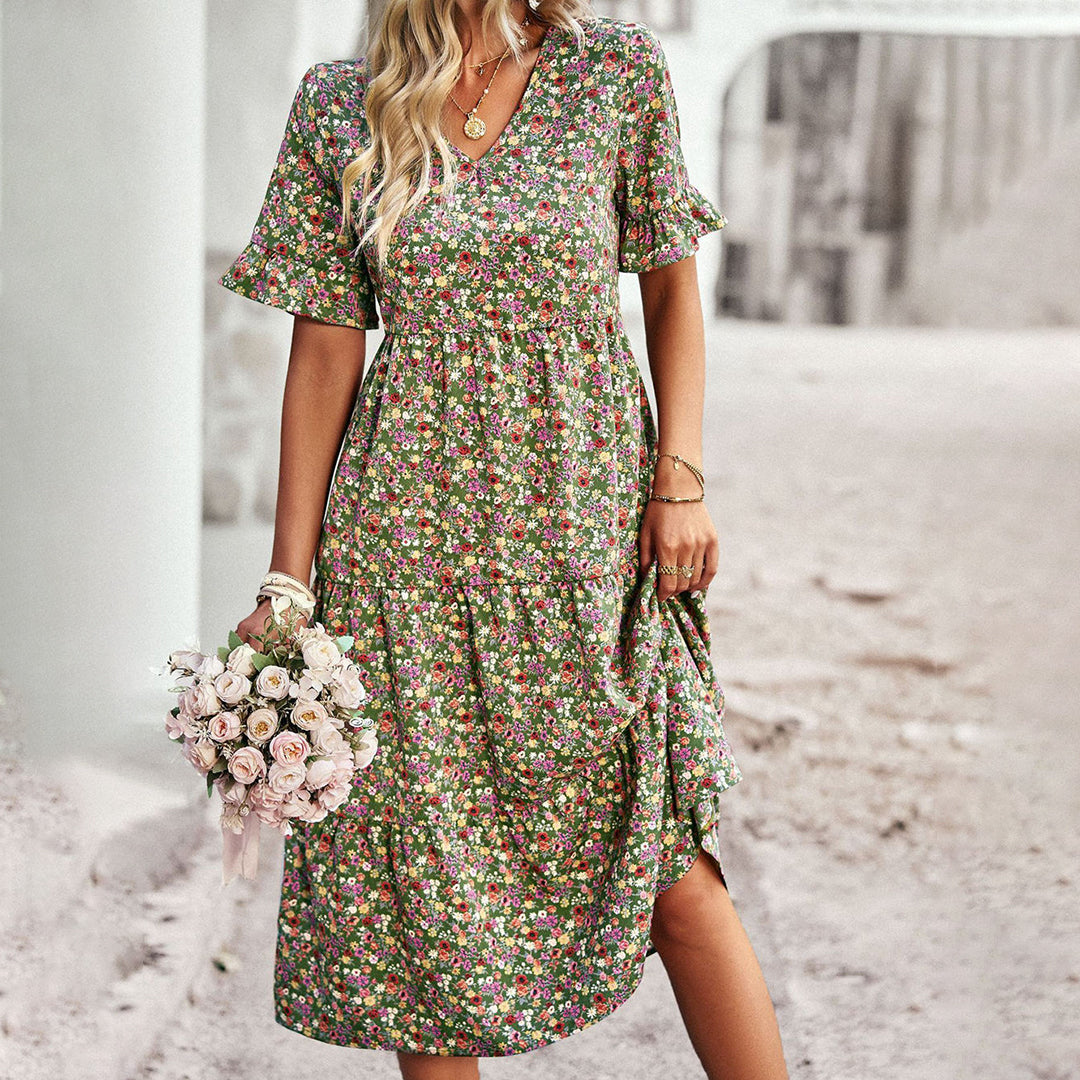 Charmantes Blumen Midi-Kleid - Stil & Komfort Vereint!