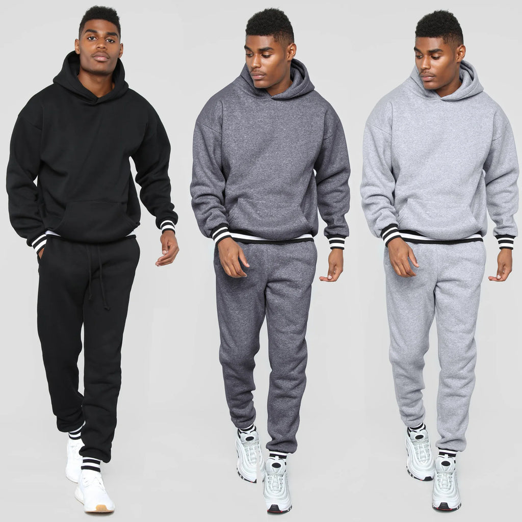 Stilvolles Herren-Hoodie-Set mit Kontrast-Rippeneinsätzen