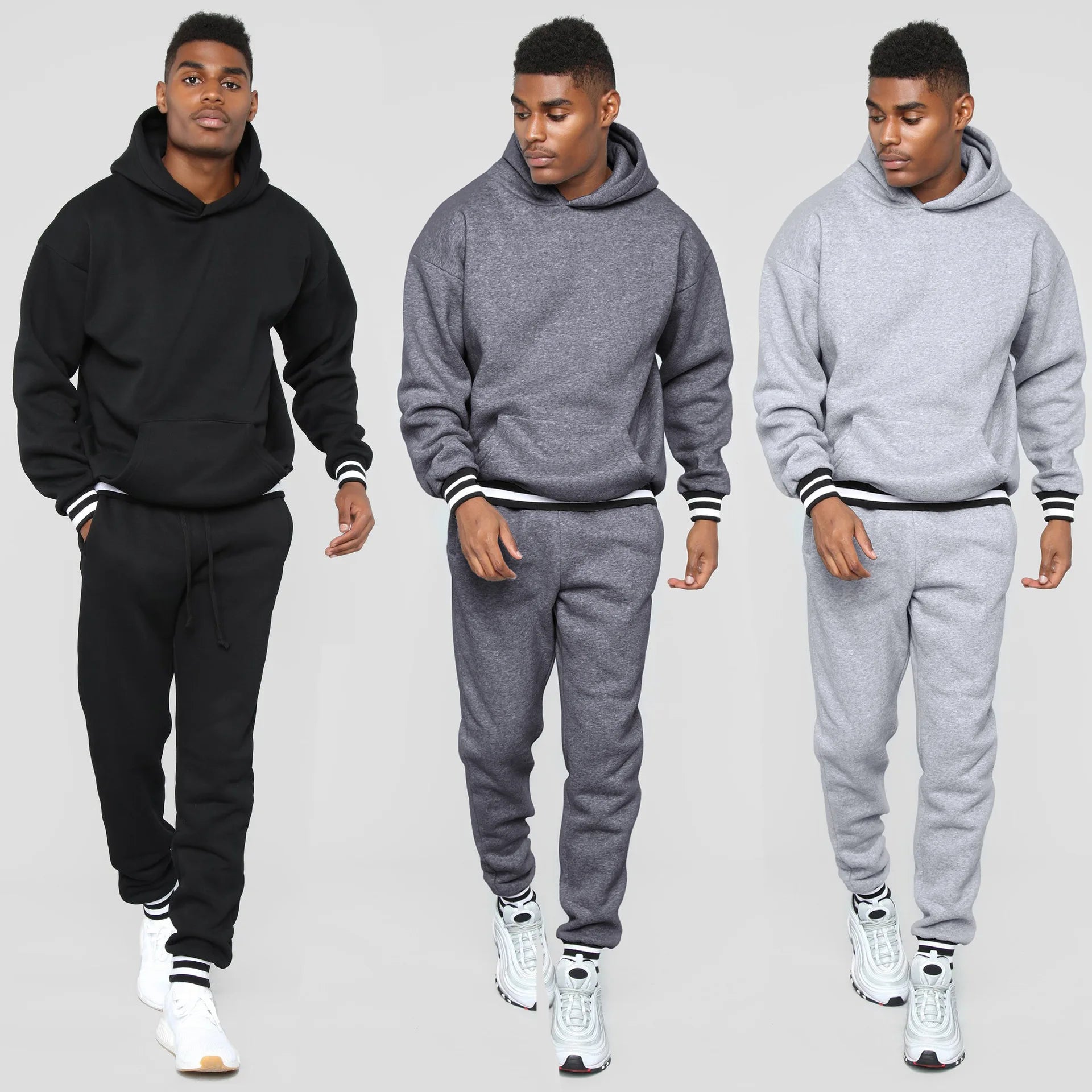 Stilvolles Herren-Hoodie-Set mit Kontrast-Rippeneinsätzen