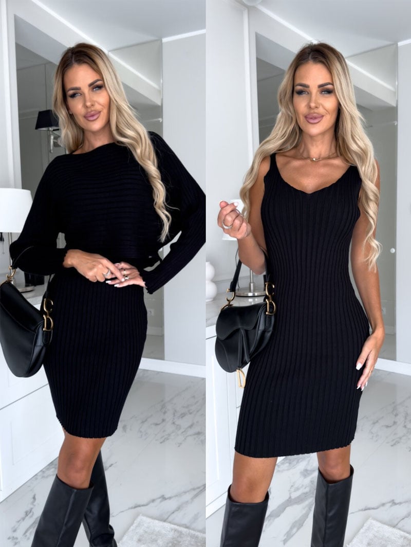 Chicer Gestrickter Pullover & Cami Kleid Set