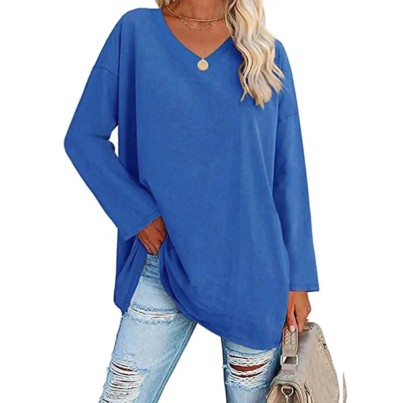 Elegantes Damen V-Ausschnitt T-Shirt mit langen Ärmeln