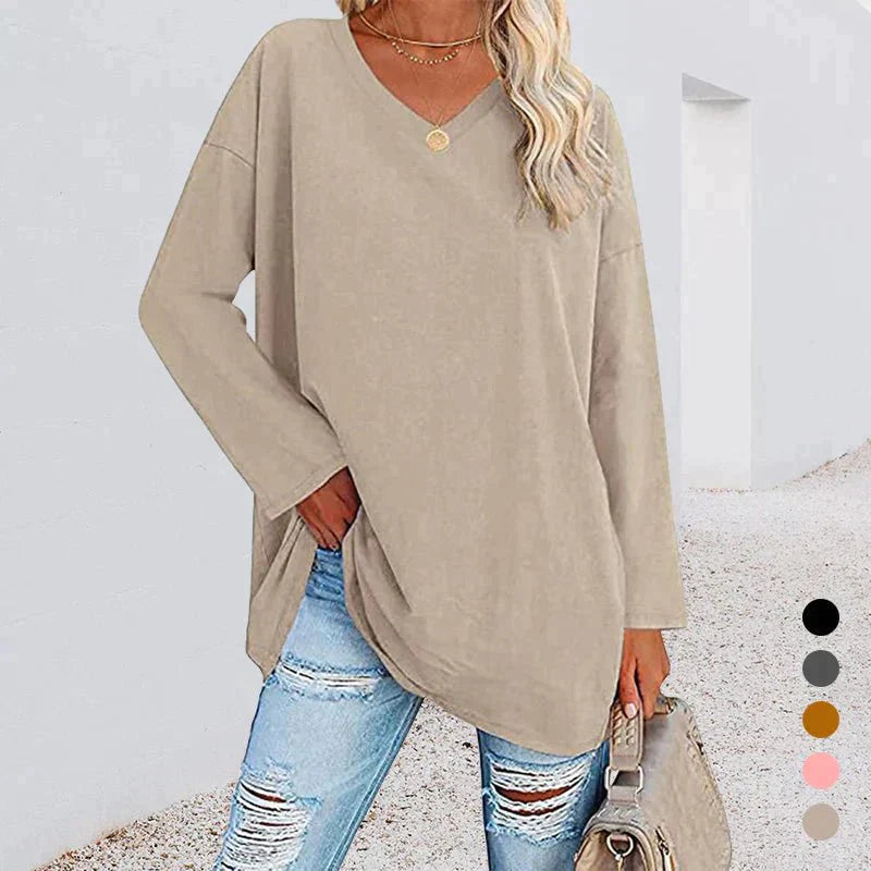 Elegantes Damen V-Ausschnitt T-Shirt mit langen Ärmeln