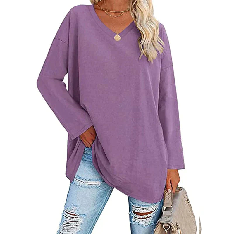 Elegantes Damen V-Ausschnitt T-Shirt mit langen Ärmeln