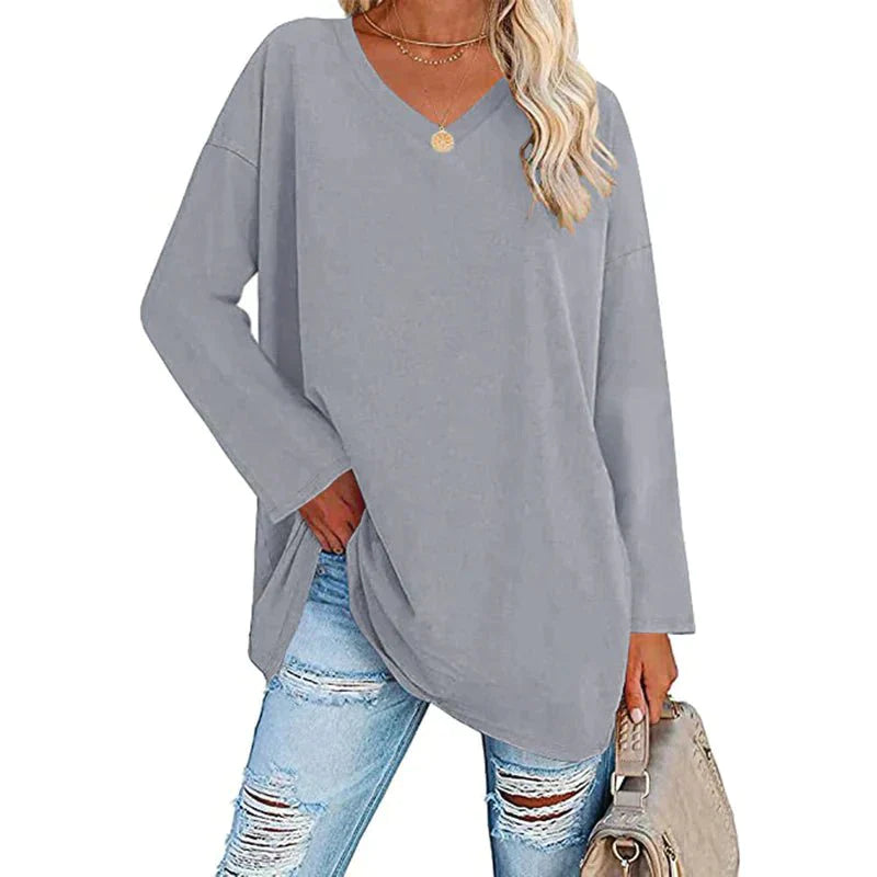 Elegantes Damen V-Ausschnitt T-Shirt mit langen Ärmeln
