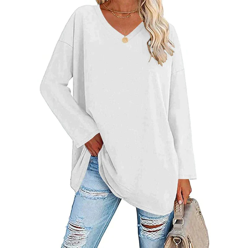Elegantes Damen V-Ausschnitt T-Shirt mit langen Ärmeln