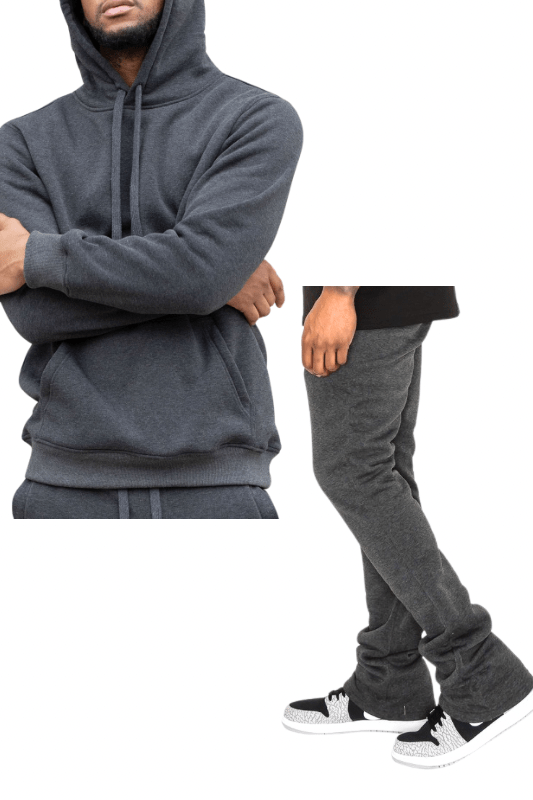 Stilvolles Herren-Fleece-Set: Trendige Gestapelte Hose & Hoodie