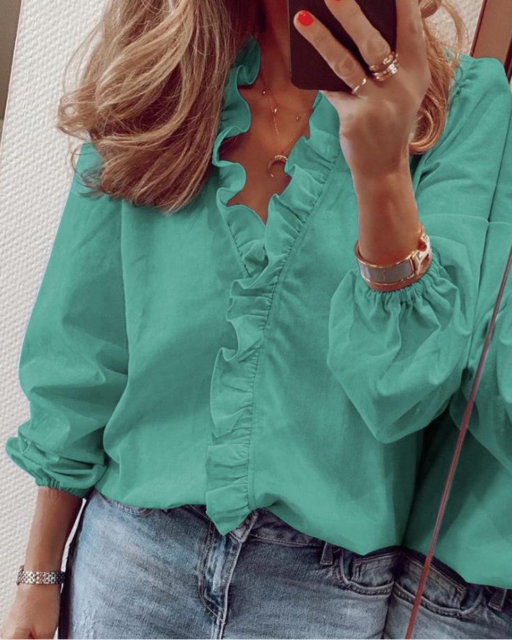 Elegante V-Ausschnitt Bluse mit Rüschen