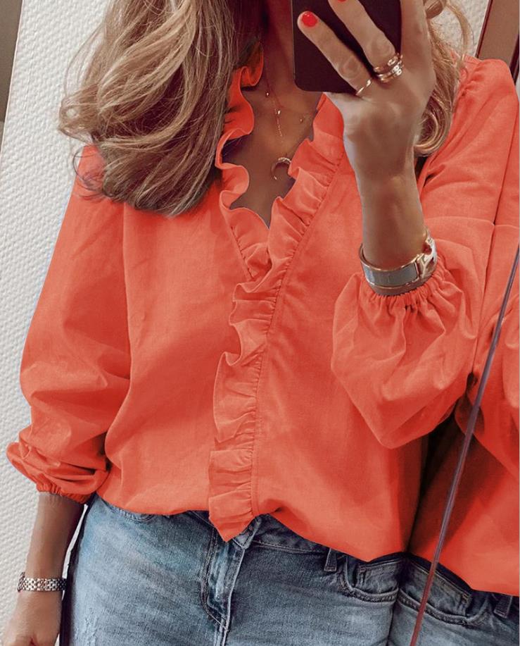 Elegante V-Ausschnitt Bluse mit Rüschen